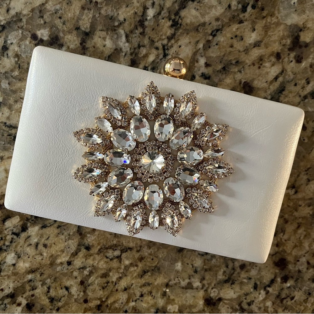 Lot of 7 - Elegant Cream/Off-White Clutch Purses with Crystal Embellishments